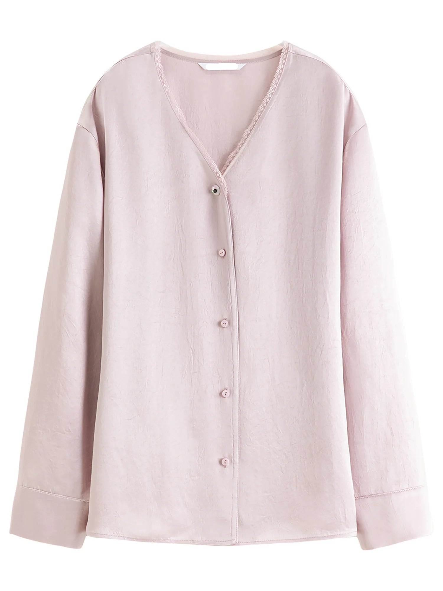 Elegant V-Neck Satin Long-Sleeve Shirt