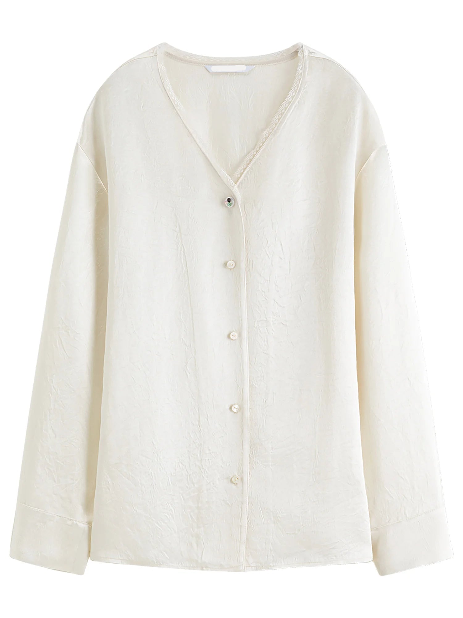 Elegant V-Neck Satin Long-Sleeve Shirt